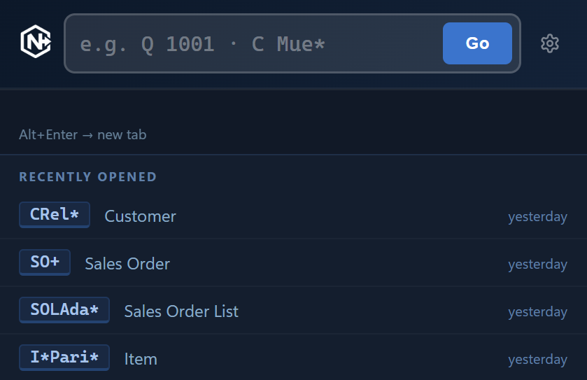 BC Navigator Chrome extension – search input with recent Business Central navigation history